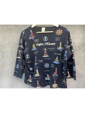 Jess & Jane Women Large Light House Blouse 100% Cotton USA